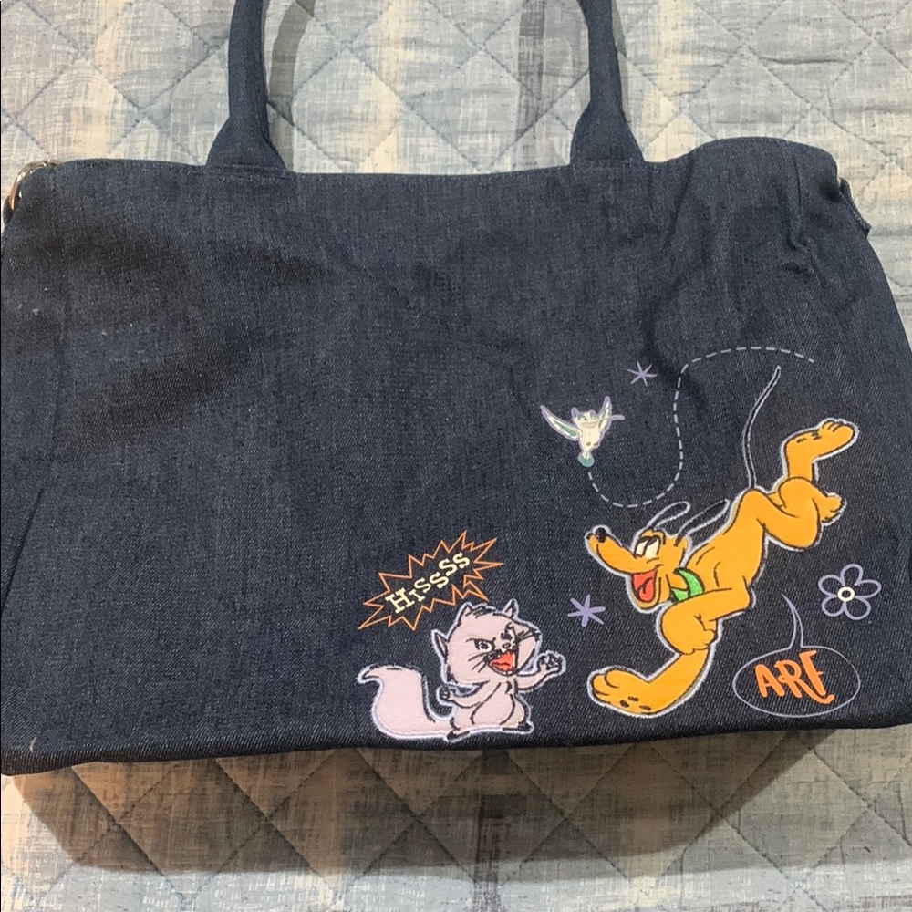 Disney Denim Tote Bag with Pluto and Marie